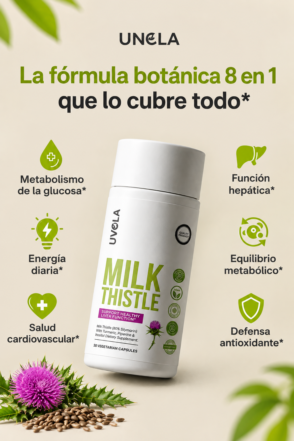 🌿 Milk Thistle 8 en 1: Bienestar y Cuidado Natural para tu Día a Día