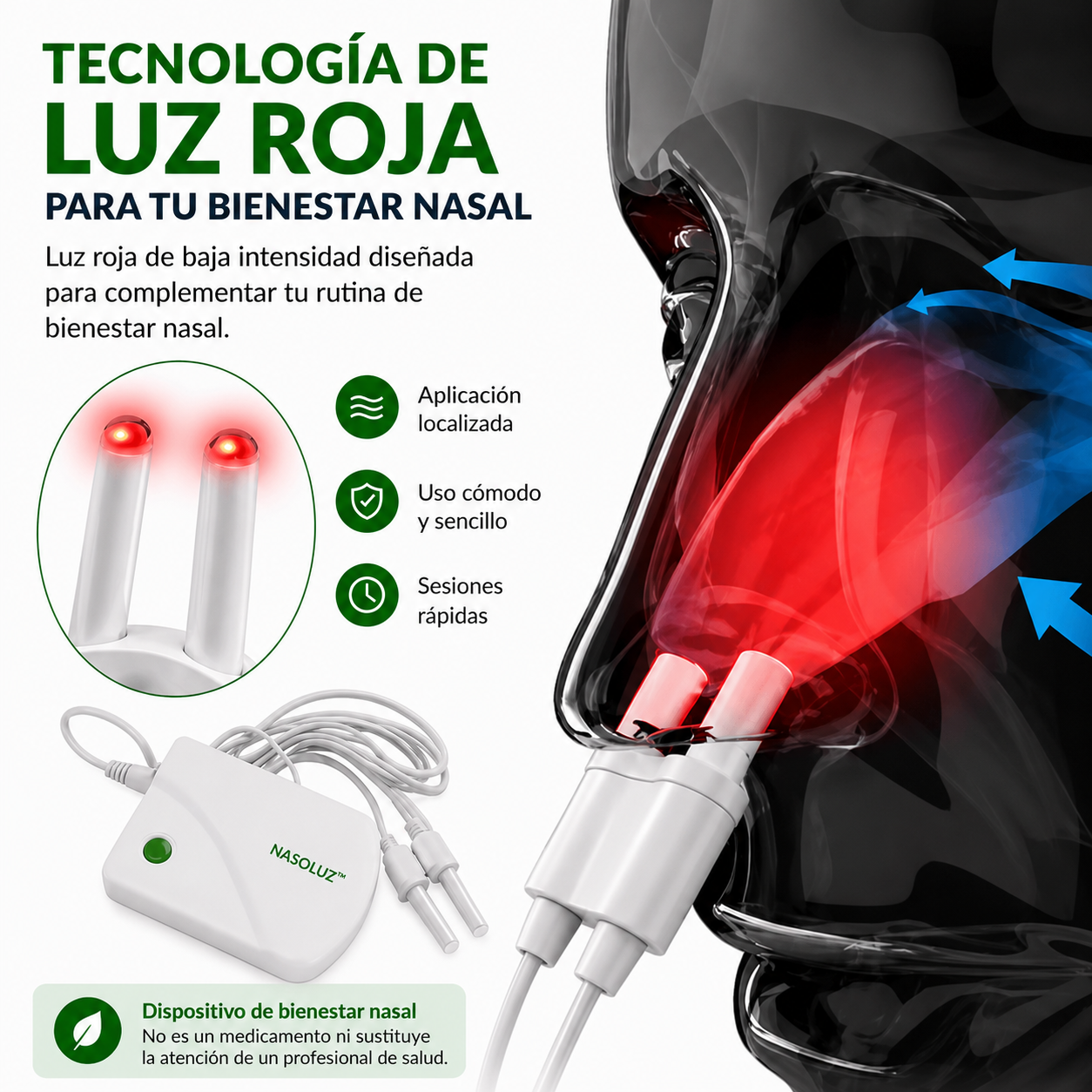 NasoLuz – Dispositivo de Bienestar Nasal con Luz Roja 👃🔴