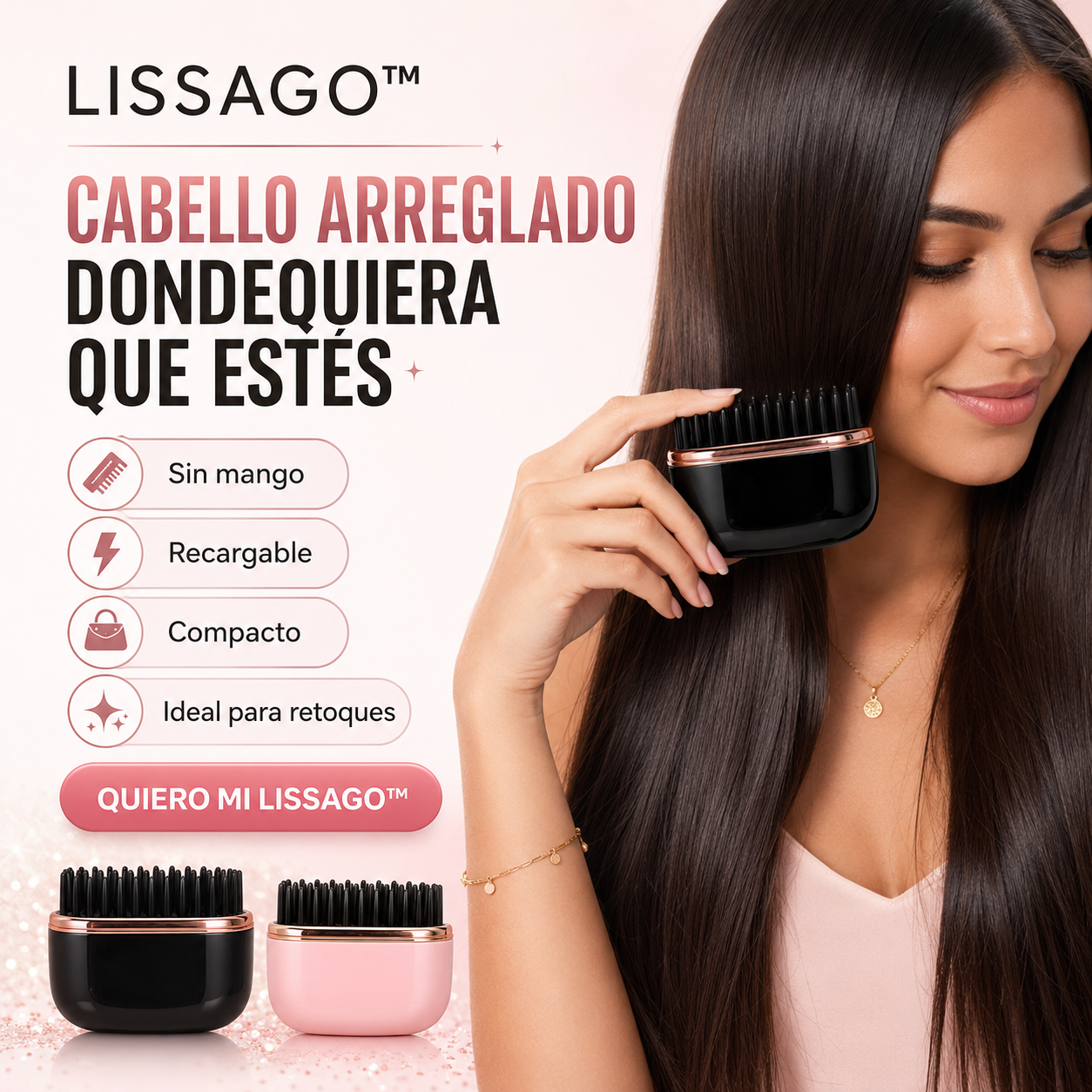 LissaGo™ – Mini Cepillo Alisador Recargable  ✨ Cabello arreglado dondequiera que estés ✨